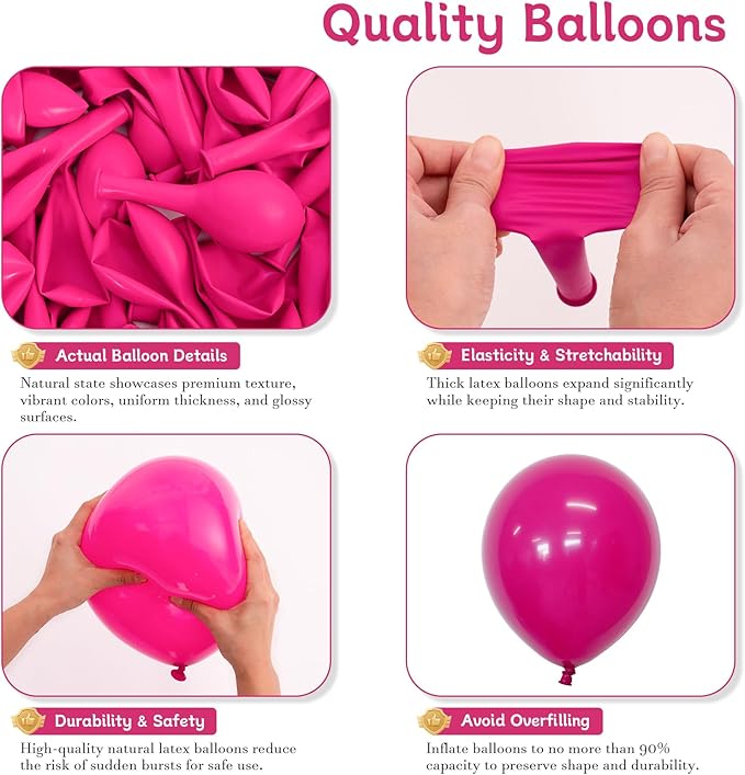 Hot Pink Balloons 125 PCS Different Sizes of 18 12 10 5 Inch Magenta Fuchsia Dark Pink Balloon Arch Kit Garland for Birthday Party Baby Shower Bridal Shower Valentine's Day
