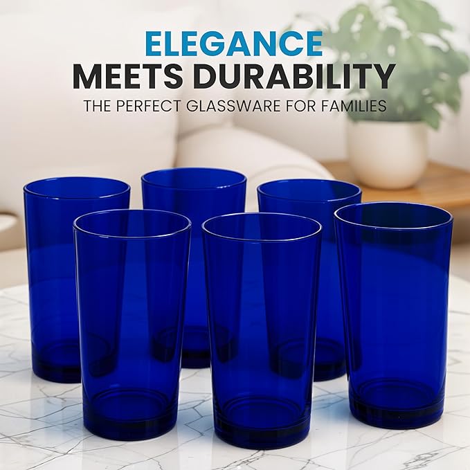 Zulay Kitchen Acrylic Plastic Glasses Drinkware - 6 Piece Unbreakable Plastic Tumblers - BPA-Free, Reusable Plastic Drinking Glasses for Home & Outdoors - Lead-Free & Dishwasher Safe - Dark Blue 24 oz