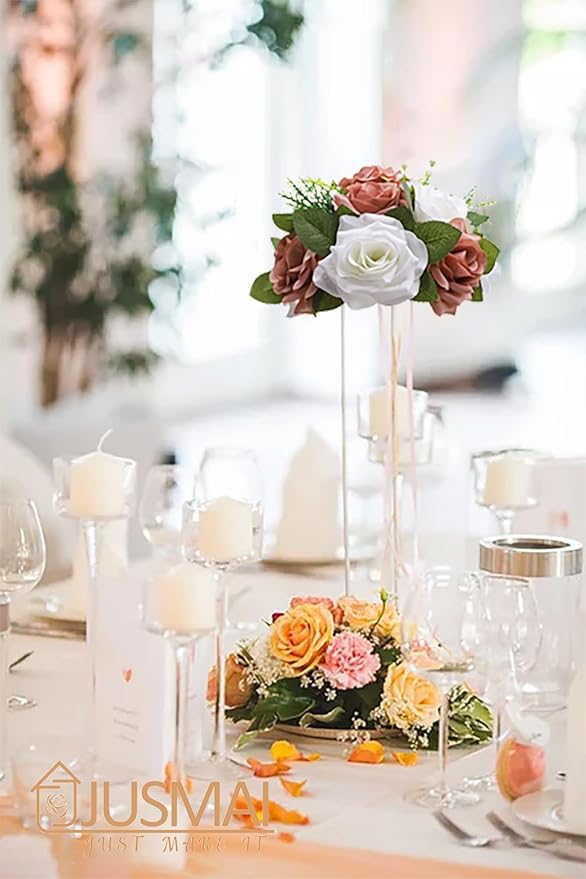 Artificial Flowers Ball 4 Pcs Dusty Rose White Flowers Wedding Table Centerpiece Table Decorations Flower Arrangement for Table Flowers centerpieces Wedding Flowers Wedding centerpieces