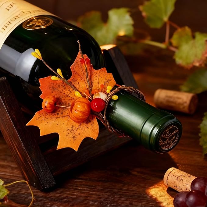 8 Set Napkin Rings Fall Thanksgiving Halloween Pumpkin Maple Leaves Red Berry Napkin Holder for Table Decor, Wedding, Fall Banquet, Holiday, Dinner Party (Orange)