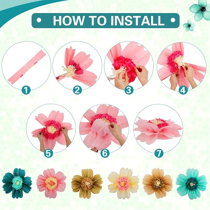 Crowye 12 Pcs Large Colorful Tissue Paper Flowers Decorations 20" Giant Fiesta Crepe Paper Flowers for Wall Decor Backdrop Mexican Wedding Birthday Baby Shower Carnival Party Craft (Stylish Color)