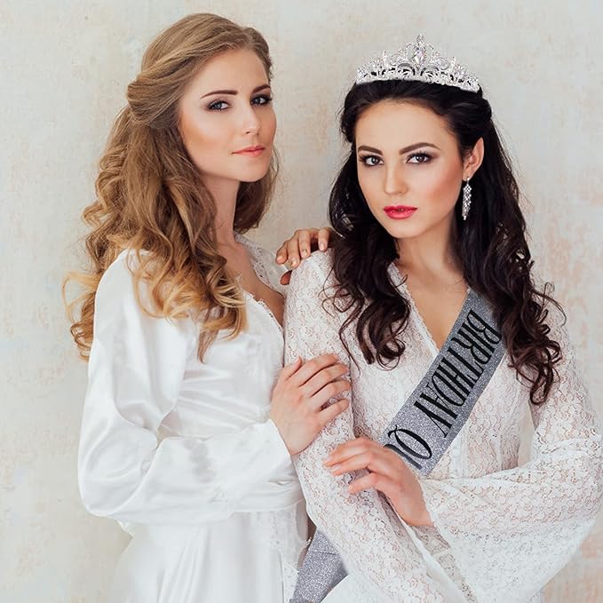 Velscrun Birthday Queen Tiaras Crown for Women, Girls Princess Crowns for Women, Queen Tiara for Mom, Silver Birth Crown Headband Birth Sash, 30th 40th 50th Birthday Prom Party Decorations for Mother