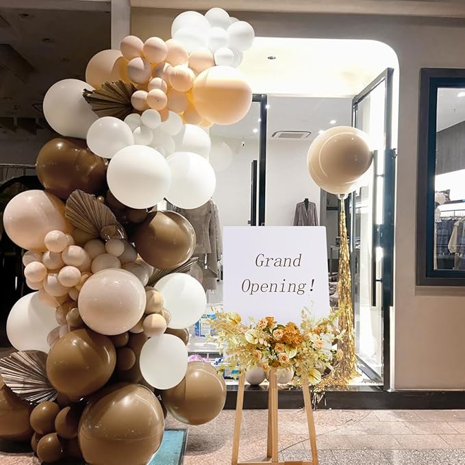 Boho Brown Balloon Garland Arch Kit, 166Pcs Coffee Brown Nude White Balloons for Neutral Bear Bridal Baby Shower Birthday Party Decorations