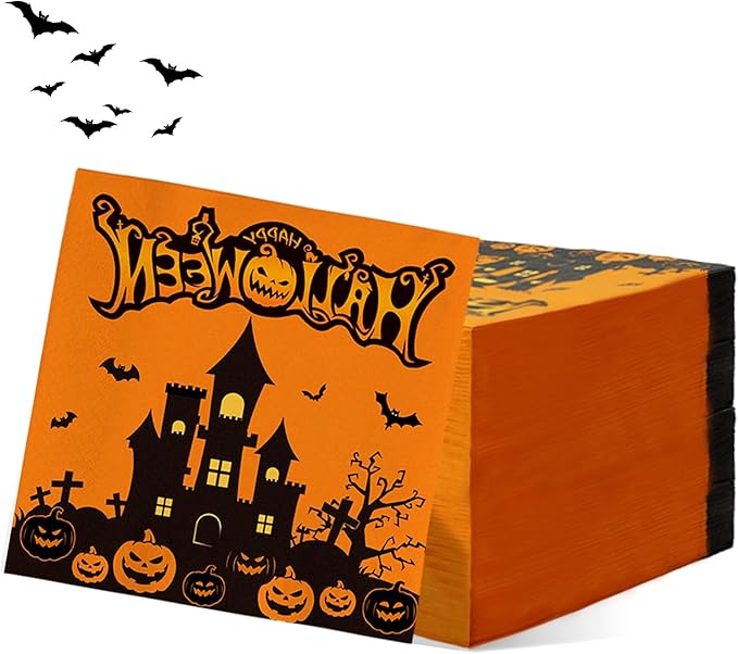 Halloween Napkins Disposable 100 Pcs Halloween Paper Napkins Decorative Haloween Bat Castle Cocktail Napkins Haloween Napkin Halloweens Dinner Napkin Guest Hand Towels for Halloweens Party Supplies
