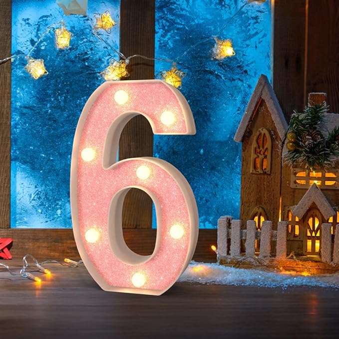 Marquee Numbers Light up LED, Pink Glitter Plastic Numbers Sign, Night Light Decor for Graduation Engagement Wedding Baby Shower Birthday