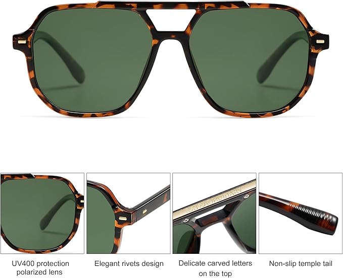 SOJOS Retro Trendy Aviator Polarized Sunglasses Men Women Vintage 70s Square Stylish Frame Sun Glasses SJ2283