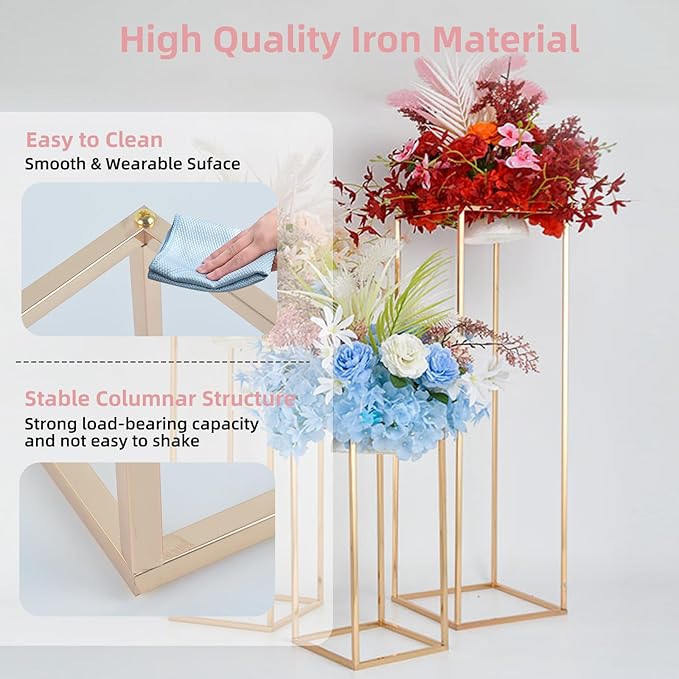32in Tall Metal Column Wedding Flower Stand - 10pcs Large Centerpieces for Event Party Home Decorations, Gold