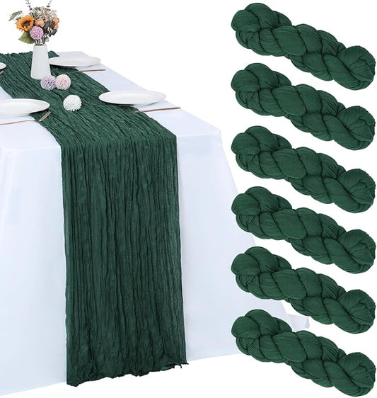 6 Pack Christmas Table Runner Emerald Green Cheesecloth Table Runner 10FT Boho Gauze Fabric 35 x 120 Inch Rustic Runner for Centerpiece Wedding Decor Baby Shower Party Table Decoration
