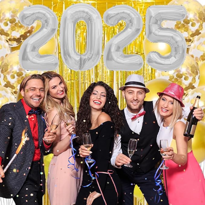 2025 Balloons, 40 Inch 2025 Number Balloons, 2025 Silver Balloons, Large Foil Happy New Year Balloons for New Year Eve Party Supplies 2025, New Years Decorations 2025, Christmas, Wedding, Birthday