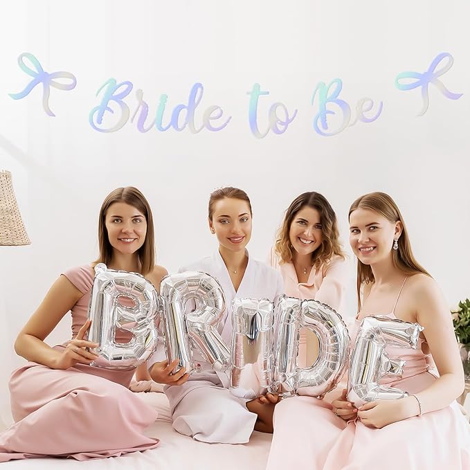 Bride to Be Banner, Iridescent Bride to Be with Bow Glitter Bachelorette Bridal Party Banner BRIDE TO BE Sign for Iridescent Bachelorette Bridal Shower Wedding Engagement Hen Party Decorations