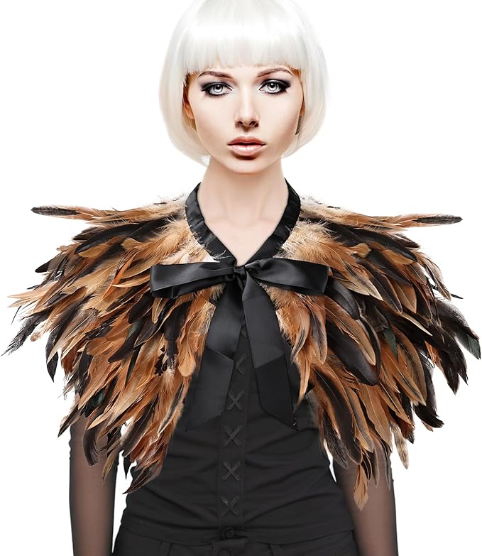 Gothic Natural Feather Shrug Feather Shawl Wrap Cape Victorian Collar for Halloween Cosplay Party Costume Accessories