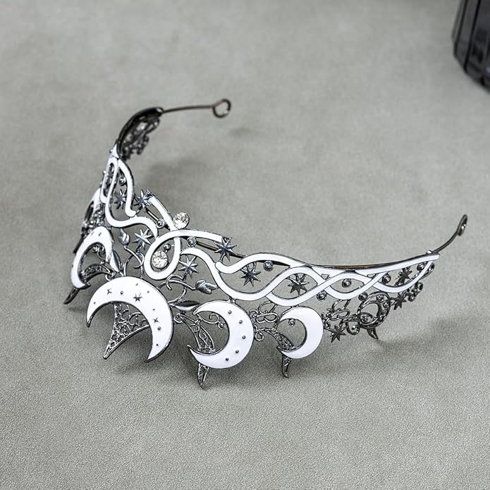Gothic Black Moon Star Tiara Crown for Women Girls, Retro Celestial Witch Headpiece with Crescent Moon and Stars, Costume Cosplay Halloween Party Prom Wedding Birthday Accessories