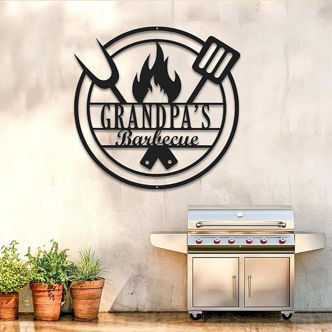 Custom Metal BBQ Grill Sign, Personalized Grandpa’s Barbecue Backyard Sign, Outdoor Kitchen Wall Art for Patio, Man Cave, Grill Master, Unique Gift for Dad, Grandpa, Husband, Family