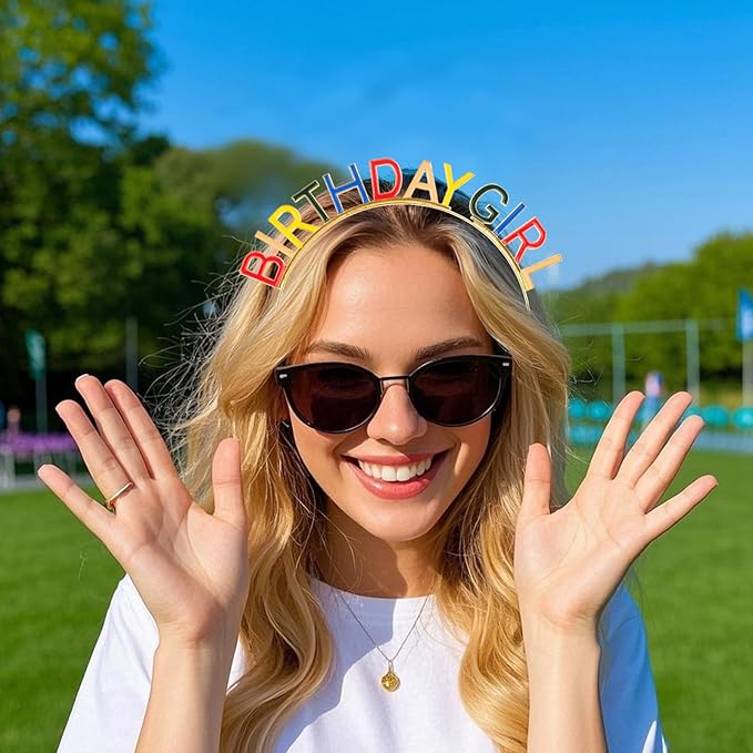 Jaciya Birthday Girl Headband - Gold Tiara with Rainbow Letters for Women Girls Party Accessories Metal Headband