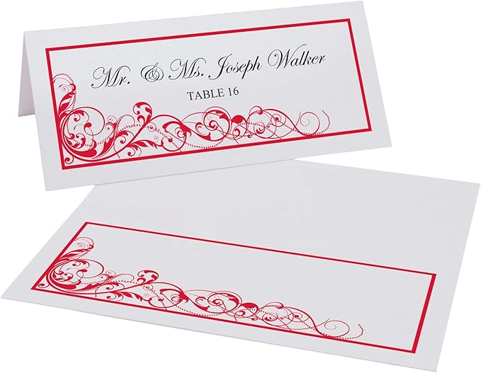 Scribble Vintage Swirl Place Cards, Ruby Red (Choose Color), Set of 150, Pre-cut and Scored - Wedding, Party, Dinner, and Special Events - Made in the USA