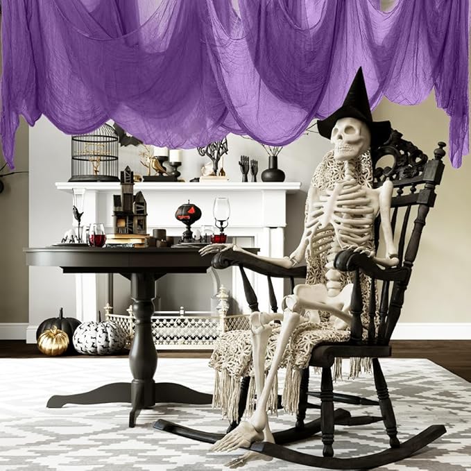 400" x 85" Halloween Creepy Cloth Decoration,Large Purple Spooky Fabric Cloth Scary Gauze Cheesecloth for Haunted House Halloween Party Yard Wall Indoor Outdoor Decor
