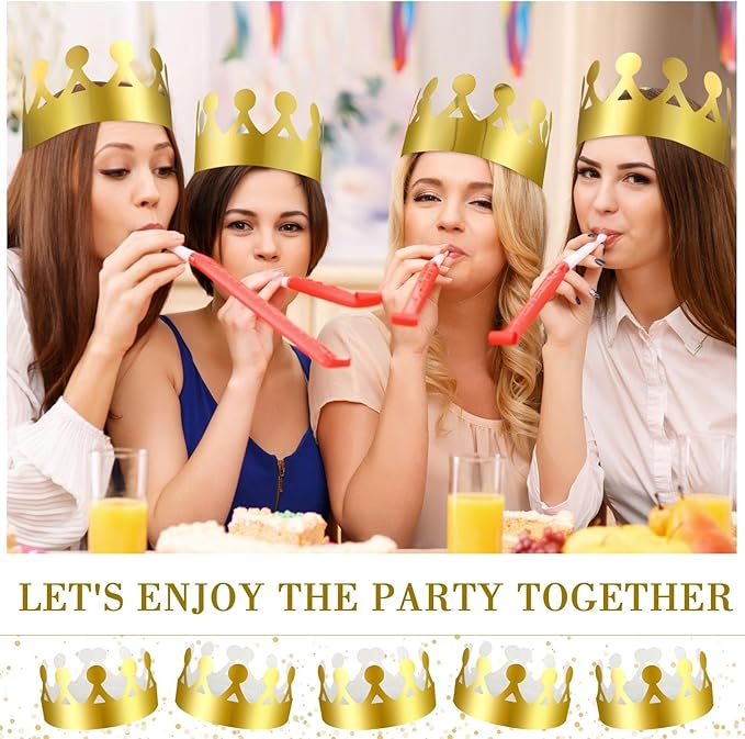 Crtiin 100 Pcs Gold Paper Crowns Birthday Party Bulk for Adults Classroom Students Hat Supplies Favors (Cute Style)