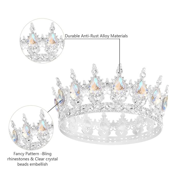 Queen Crown Rhinestone Wedding Crowns and Tiaras for Women Costume Party Hair Accessories Princess Birthday Crown Crystal Bridal Crown (Silver Crown-Moonlight)