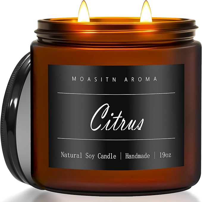 MOASITN Citrus Large Heavenly Scented Candles for Home|19oz 100h Long Lasting Clean Burn|Natural Soy Aromatherapy Candle|2 Wick Jar Candle for Women,Men as Relaxing,Birthday,Housewarming Gifts