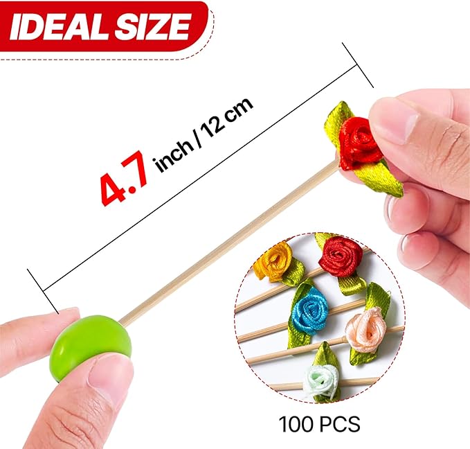 PuTwo Colorful Flower Cocktail Picks 4.7 Inch 100pcs Bamboo Fancy Skewers Toothpicks for Appetizers Food Drink Fruit Sandwich BBQ Wedding Charcuterie Boards Accessories Cocktail Party Supplies
