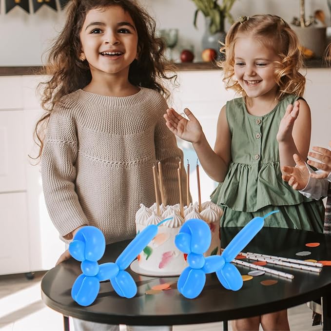 100pcs Blue Long Latex Balloons DIY Modeling Kit for Birthday Party Decorations Twistable Skinny Balloons for Wedding Valentine and Festive Photo Props