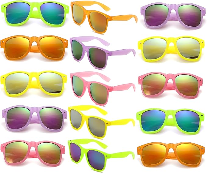 Fsmiling Neon Sunglasses Bulk Adult Party Sunglasses 80s Glasses Shades for Men Women Party Favors-15Pack,UV Protection