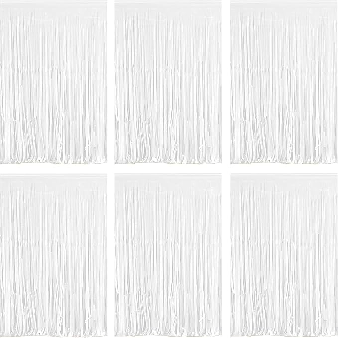 White Foil Fringe Curtain 3.3×8.3FT 6 Packs, Metallic Tinsel Curtains Party Streamers for Birthday Graduation Baby Shower Decoration (6pcs,3.3FT×8.3FT, White)