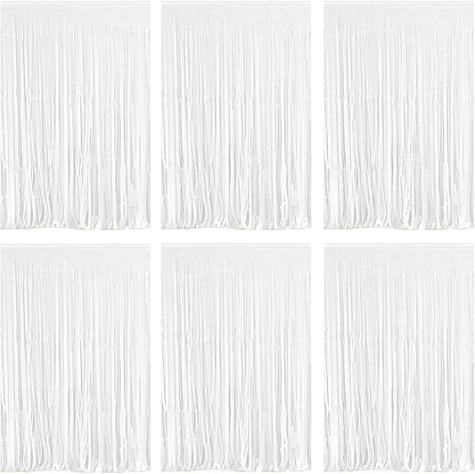 White Foil Fringe Curtain 3.3×8.3FT 6 Packs, Metallic Tinsel Curtains Party Streamers for Birthday Graduation Baby Shower Decoration (6pcs,3.3FT×8.3FT, White)
