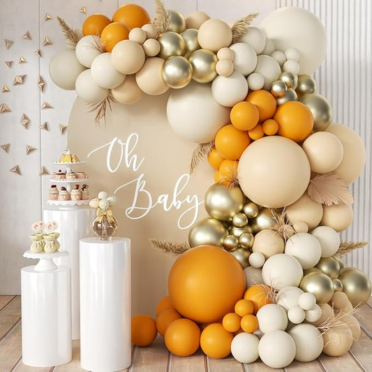 Orange White Nude Gold Balloon Arch Kit, 166Pcs Dusty Orange White Sand Metallic Gold and Nude Balloons for Birthday Party Baby Shower Bridal Shower Wedding Decorations