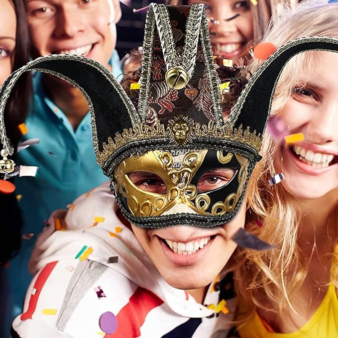 KIPETTO Venetian Jester Mask Masquerade Vintage Half Face Masks for Mardi Gras Halloween Cosplay Musical Party