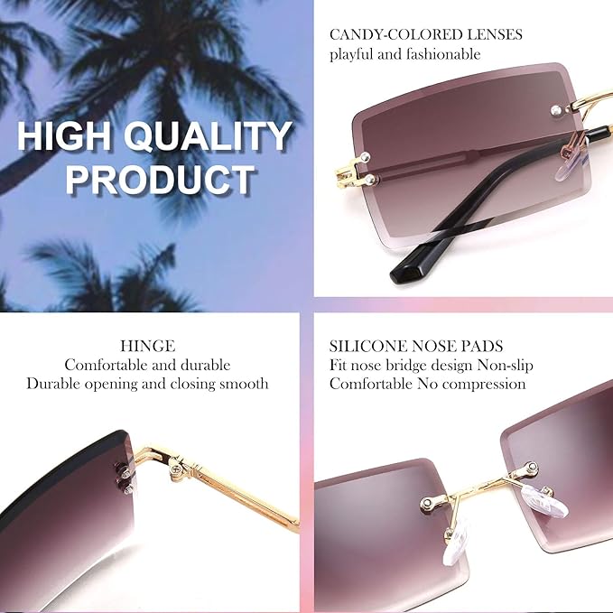 FEISEDY Vintage Rimless Sunglasses Rectangle Frameless Candy Color Glasses Women Men B2642