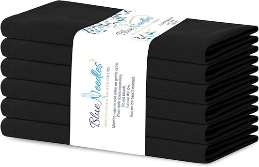 Blue Needles Solid Cloth Napkins Set of 6 Black 100% Cotton Dinner Napkins 18x18 inches - Soft, Reusable, Absorbent & Washable Fall Thanksgiving Linen, Ideal for Events, Parties & Everyday Use