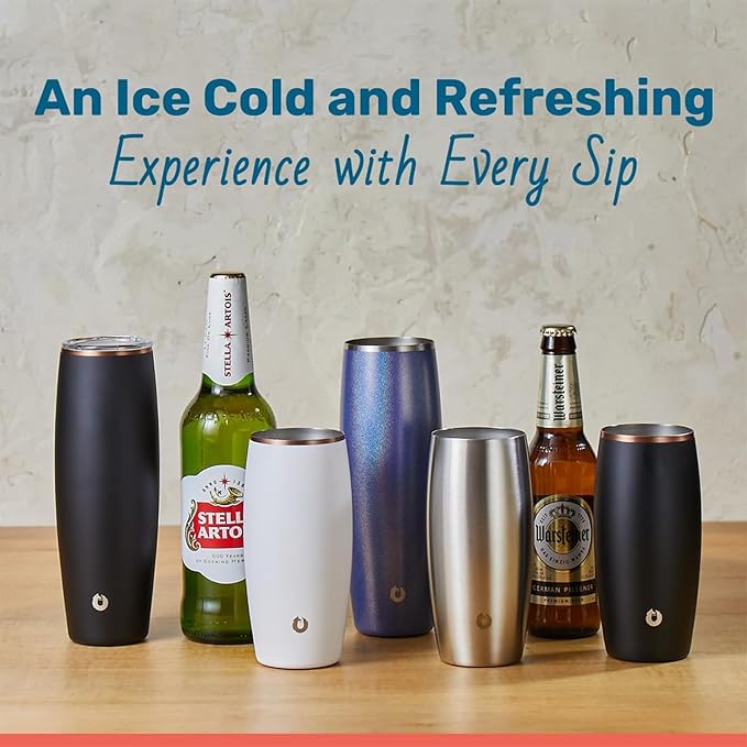 SNOWFOX Premium Vacuum Insulated Stainless Steel Beer Glass With Lid, Home Bar Accessories, Elegant Bartending, Lightweight Pint Glasses, Sleek Drinkware, Frosty Beverages Stay Cold, 23.9oz, White