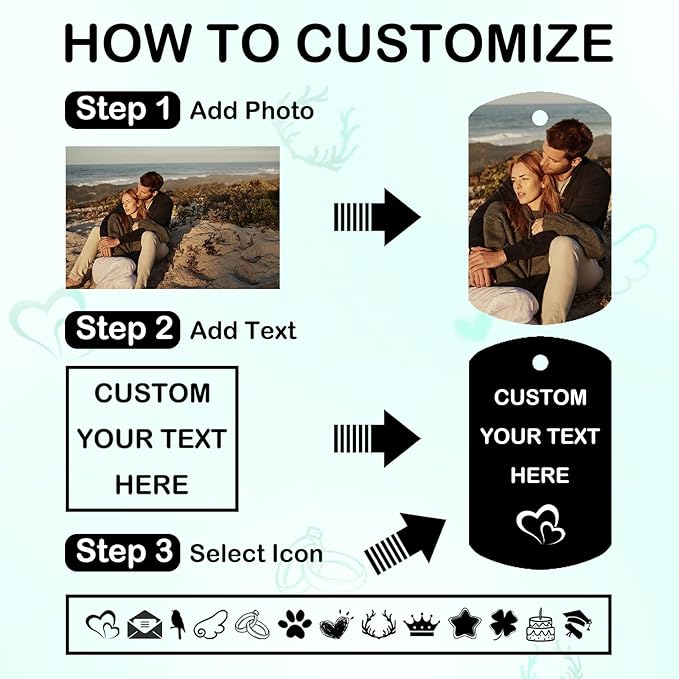 Custom Keychain with Picture Double Side Personalized Engraving Photo LOGO Text Customized Gifts for Boyfriend Men Women