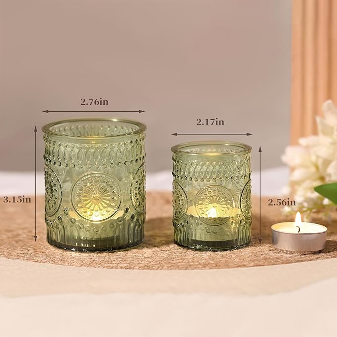 Volens 20pcs Assorted Green Votive Candle Holders Bulk, Large Glass Votive & Tea Light Candle Holder for Wedding Table Centerpieces, Green Party Decorations, and Home Decor