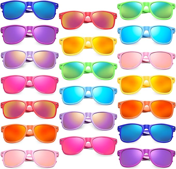 10/20 Pack Colored Sunglasses Mirrored Lens Bulk Party Glasses Classic Eyewear Birthday Beach Pool Unisex Adults