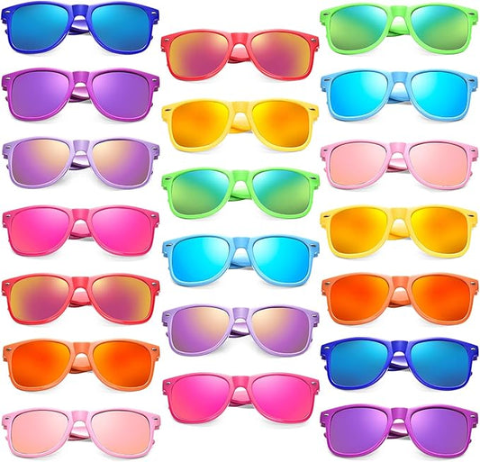10/20 Pack Colored Sunglasses Mirrored Lens Bulk Party Glasses Classic Eyewear Birthday Beach Pool Unisex Adults