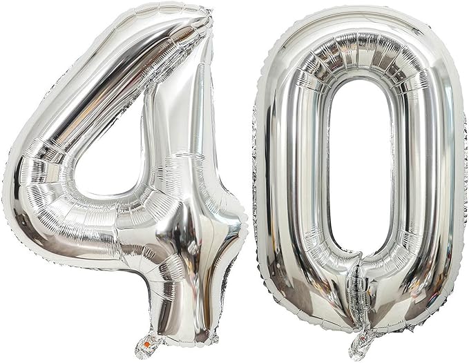 40 Inch Silver 40 Number Balloons Giant Jumbo Huge 40 Foil Mylar Helium Number Digital Balloons Silver Birthday Mylar Digital Balloons 40th Birthday Party 40th Anniversary Events Party Decorations