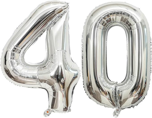 40 Inch Silver 40 Number Balloons Giant Jumbo Huge 40 Foil Mylar Helium Number Digital Balloons Silver Birthday Mylar Digital Balloons 40th Birthday Party 40th Anniversary Events Party Decorations