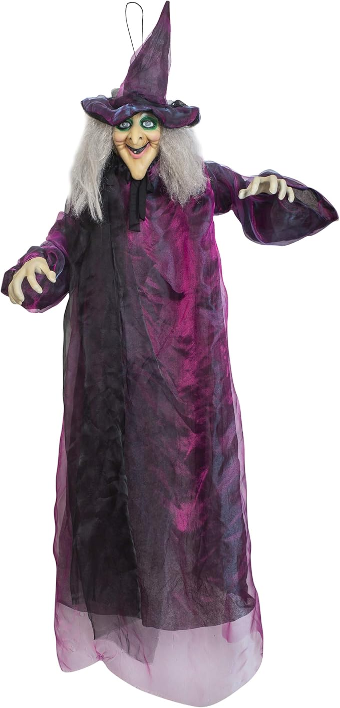 Besti Life Size Hanging Witch Halloween Decor (71 Inches) | Sound & Touch Activated Talking Halloween Decorations | Witch Props Excellent Choice for Haunted House | Indoor & Outdoor Animated Prop