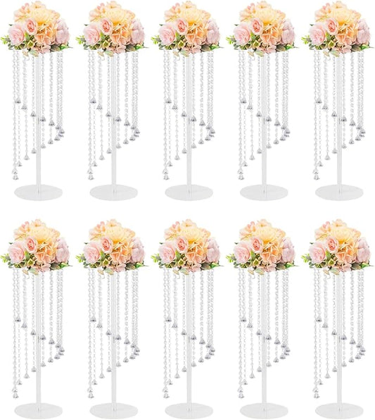 Wedding Centerpieces Gold Vases,10PCS Metal Flower Candle Holder with Sparkling Crystal Beads,Crystal Flower Vase Metal Flowers Stand for Party Tables Decorations (23.6inch Slivwer)