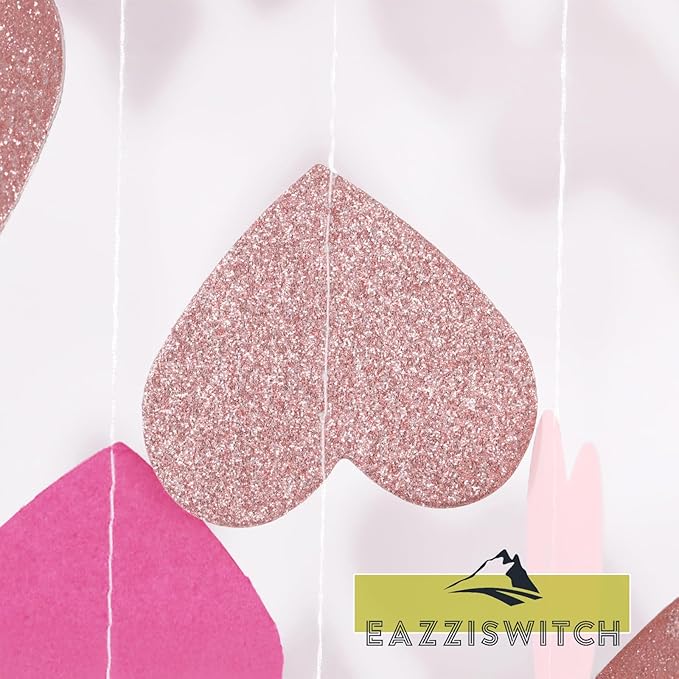 Pink Birthday Bachelorette Party Decorations: Hot Pink Rose Gold Hearts Banner Garland Streamers Backdrop for Wedding Engagement Bridal Baby Girls Shower Mothers Valentines Day Décor - 52 Ft