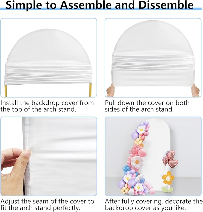 Hemmotop White Arch Backdrop Cover Set 7.2 ft, 6 ft, 2 Sided Stretchy Spandex Fitted Balloon Arch Stand Backdrop for Wedding, Birthday Party, Baby Shower
