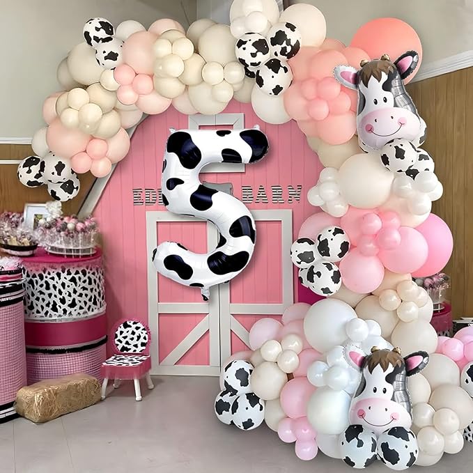 Cow Print Number Balloons, Large Foil Number 5 Balloon 40 Inch Cow Balloon for Boys Girls Birthday Decoration Cow Themed Birthday Party Decorations Farm Animal Party Supplies