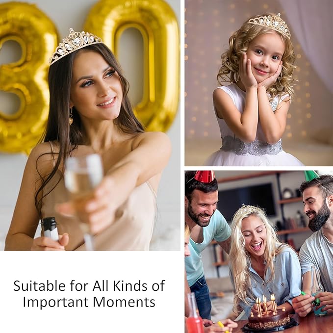 CAVETEE Crown and Tiara for Women, Princess Tiara Heart Crown Happy Birthday Decorations for Party Pageant Hair Accessory