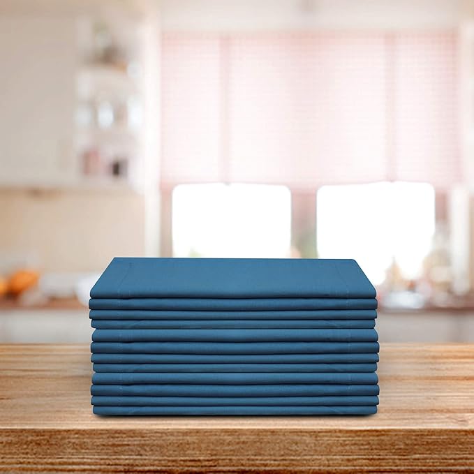 Dinner Cloth Napkins Set of 12, Premium Soft Cotton 20x20 Inches, Highly Absorbent, Hotel Quality Reusable & Washable Dinner Napkins with Mitered Corner Napkins for Home & Weddings - Ink Blue