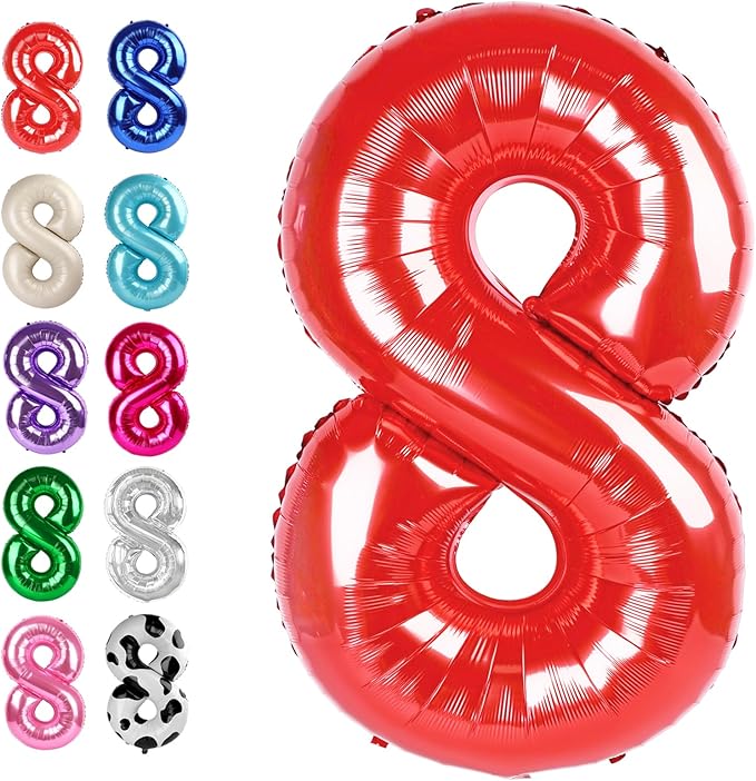 Red Foil Number 8 Balloon 40 Inch, Helium Mylar Eight Number 8 18 28 38 48 58 80 88 Birthday Balloons, 8th Red Women Men Wedding Anniversary, Graduations Party Supplies