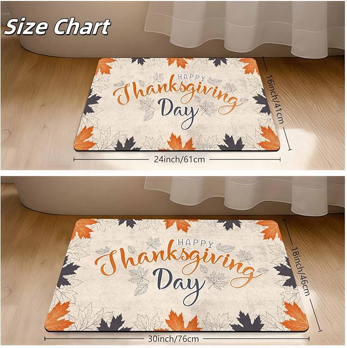 InterestPrint Happy Thanksgiving Day Door Mat Outdoor for Front Door, Fall Maple Leafs Welcome Doormat Non-Slip Washable Autumn Leaves Doormat Entrance Rug for Indoor Outdoor