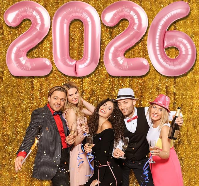 2026 Balloon Numbers - 40 Inch Pearlescent Pink New Years Eve Party Supplies 2026, Nye Decor Party Decorations Happy New Year, New Years Eve Foil Party Balloons