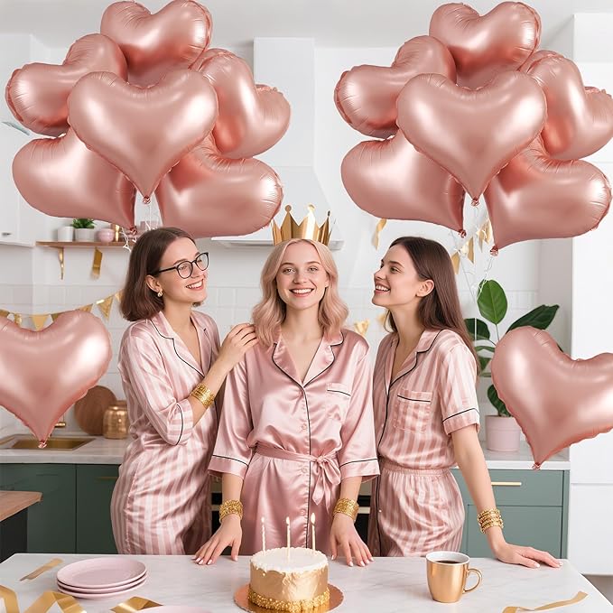 Rose Gold Heart Balloons,24Inch Large Gold Heart Foil Balloons for Valentine's Day Birthday Wedding Baby Shower Anniversary Party Decorations